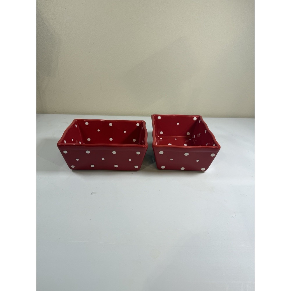 Temp-Tations By Tara Ovenware 1.0 QT Red White Polka Dot Tray Dish Bowl Set 2pc